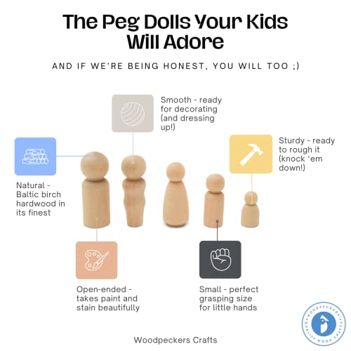 Large Wooden Peg Dolls 3-1/2 inch, Pack of 10 Unfinished Jumbo Dad Peg Doll Figures for Peg People Crafts Woodpeckers