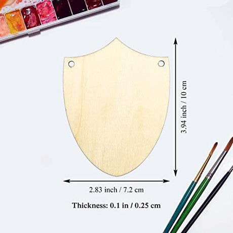 20pcs Wooden Shield Shapes Cutouts DIY Craft Embellishments Unfinished Wood Gift Tags Ornaments for Father's Day Halloween Christmas Decoration JANOU
