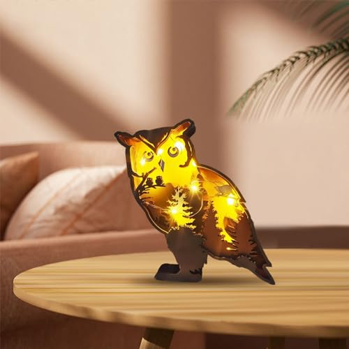 Creative 3D Wooden Owl Lamp - Warm LED Night Light for Home Décor and Gift Ideas Drawelry