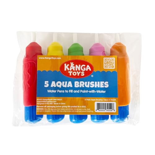 5 Multi-Color Aqua Brushes, Paint with Water Brush Set, Replacement Water Doodle Wow Pens by Kanga Toys for Drawing Books or Magic Mats, for Kids KangaToys