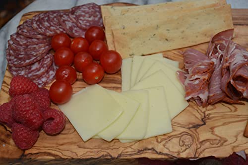 THE LIVE EDGE - Olive Wood Long Charcuterie Board | Rustic Large Wooden Cutting Board for Kitchen | Cheese and Bread Cutting Wood Board | Handmade The Live Edge