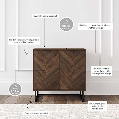 Nathan James Accent Modern Free Standing Buffet Sideboard Hallway, Entryway, Dining Living Room, 1 Storage Cabinet, Enloe - Walnut/Black Nathan James