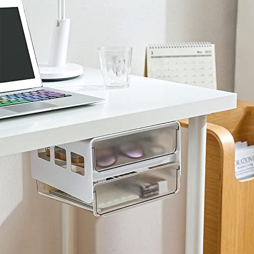 Under Desk Drawer Organizer Slide Out, Hidden Self- adhesive Under Desk Storage Drawer with 2 Layers, Add a Drawer Under Table Storage Pencil Drawer - WoodArtSupply