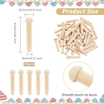 OLYCRAFT 50Pcs Mini Wooden Axle Peg 1-4/5Inch Unfinished Wooden Peg Blank Mushroom Wooden Peg Burlywood Axle Pegs Fits 8mm Hole Wooden Wheel for DIY - WoodArtSupply