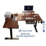 HEONAM L Shape Standing Desk with Drawer, 63x47 Inches Height Adjustable Sit Stand Up Desk with Storage Shelf, Home Office Desk Computer Workstation HEONAM