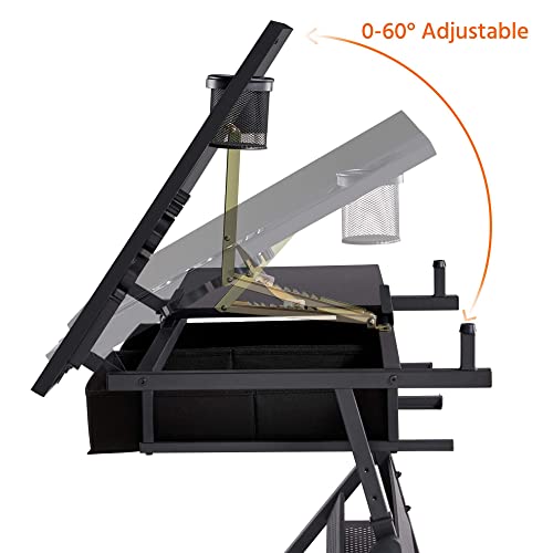 Yaheetech Art Craft Table Drawing Table Height Adjustable Drafting Desk Work Station with Tiltable Tabletop w/Stool and 2 Storage Drawers for Yaheetech