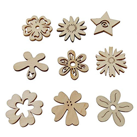 Healifty 50pcs Unfinished Wood Cutouts Assorted Flowers Shapes Wood Slices for DIY Craft Wedding Birthday Table Scatter Confetti Healifty