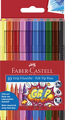 Faber-Castell GRIP Color Markers - 10 Washable Fineline Markers Faber-Castell