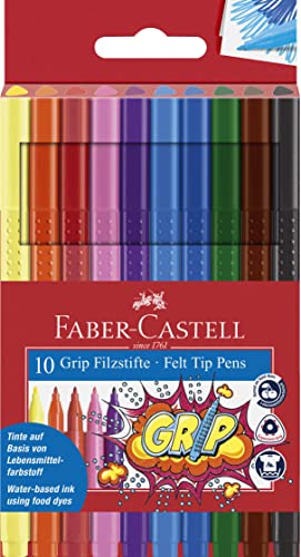 Faber-Castell GRIP Color Markers - 10 Washable Fineline Markers