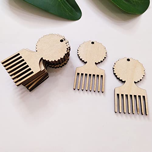 30PCS African Afro Hair Pic Unfinished Wood Earring Blanks, Pick Comb Jewelry Making Crafts, DIY Project Wood, Dangle Earrings Jewelry Blanks (2'') - WoodArtSupply