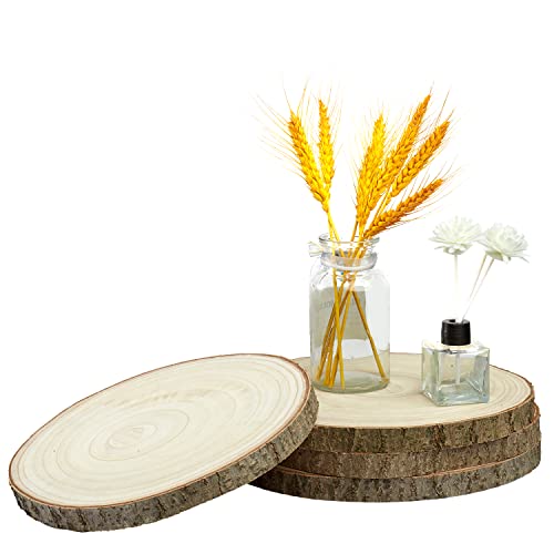 Joyavo Unfinished Wood Slices, 4 Pack 9-10 Inches Wood Rounds Rustic Cake Stand Large Wooden Circles for Christmas WeddingTable