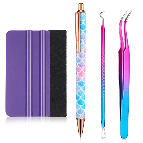 4 Pcs Pin Pen Weeding Tool, Craft Vinyl Weeding Tool Kit, Includes Air Release Pen, Vinyl Squeegee Vinyl Tweezers Weeders Adhesive Film HTV Vinyl for Laumoi