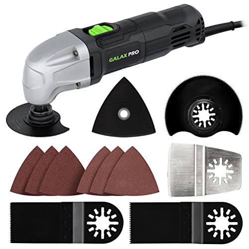 GALAX PRO 22000 OPM 1.5A Oscillating Multi Tool, 3 Degree Oscillating Angle with 3 Pieces Saw Blades, 1 Piece Semi Circle Blade Sanding Plate, 6