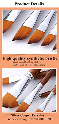 Paint Brushes Nylon Hair Angular Brushes 13pcs Long Handle Acrylic Paint Brush Set for Canvas Painting Oil Paint Professional Painting Kits (Angular - WoodArtSupply