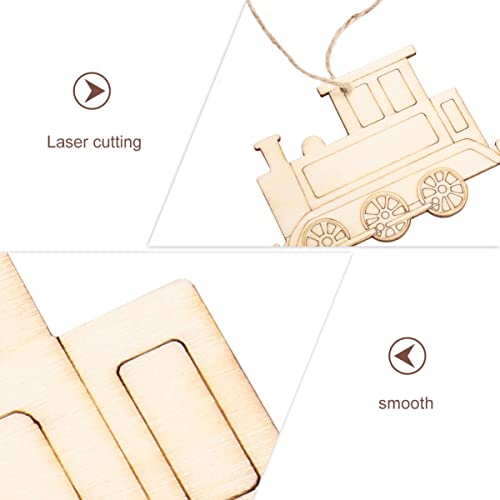 TEHAUX 20pcs Unfinished Train Wood Ornaments, Train Shape Wooden Pendant Creative Wood Train Crafts Cutouts Blank Wood Natural Slices for DIY Crafts - WoodArtSupply