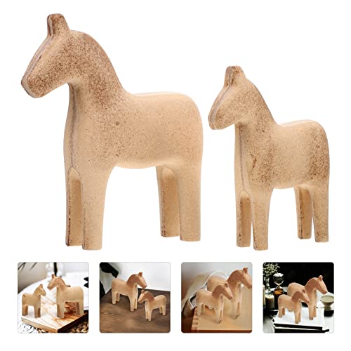 MAGICLULU Unfinished Swedish Wooden Dala Horse Figurine 2pcs DIY Unpainted Horse Sculpture Small Horse Statues Scandinavian Wedding Gifts Home