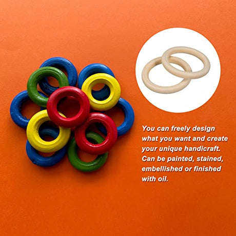 uxcell 30Pcs 65mm(2.6-inch) Natural Wood Rings, 10mm Thick Smooth Unfinished Wooden Circles for DIY Crafting, Knitting, Macrame, Pendant uxcell