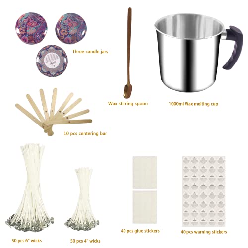 Phinicco Candle Wax Melter 1000ML Wax Melting Pot Candle Making Kit Candle Pouring Pot with 100pcs Candle Wicks 40 PCS Wicks Sticker 3 PCS Candle Phinicco