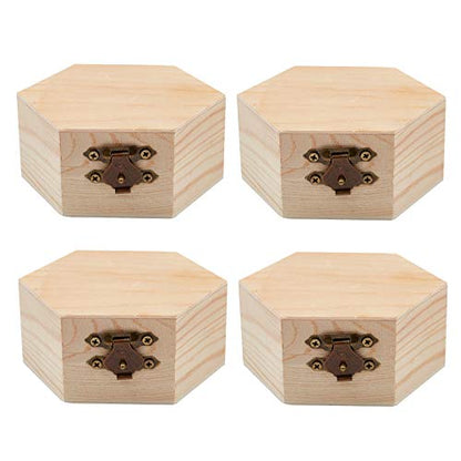 GORGECRAFT 4PCS Unfinished Wood Box Hexagon Wooden Storage Box with Hinged Lid and Front Clasp for DIY Easter Arts Hobbies Jewelry Box, 3.6 x 3.4 - WoodArtSupply