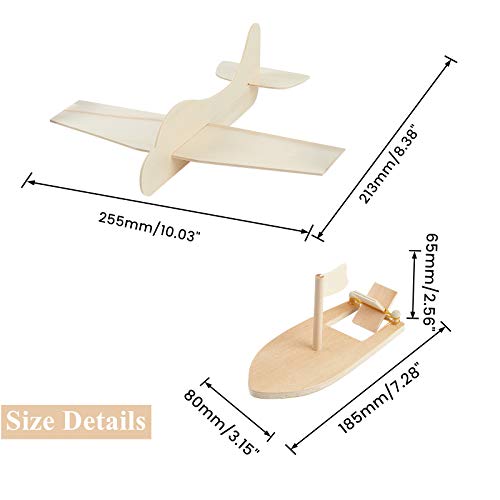 OLYCRAFT 4 Packs Drawing Wooden Sailboats & Airplanes DIY Wood Boat Wood Plane Models Unfinished Wood Models for Handmade DIY Crafts and Birthday OLYCRAFT