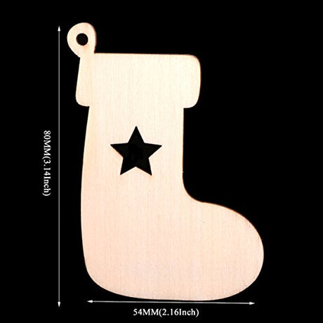 Christmas Wooden Crafts Hanging Ornaments Christmas Tree Decoration Unfinished Wood Cutouts for DIY Blank Slices to Paint (10PCs Stocking Boot Style) YEEQIN