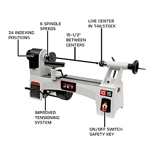 JET 10" x 15" Woodworking Lathe, 1/2 HP, 1Ph 115V (JWL-1015) - WoodArtSupply