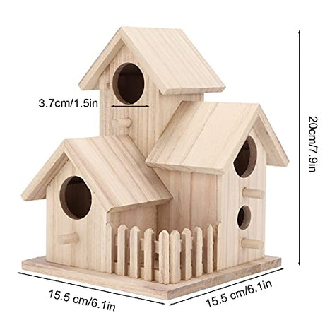Pssopp Outdoor Birdhouse Unfinished Wood Bird House Kits to Paint for Kids Birdcages for Outdoors Hanging, 15.5 x 15.5 x 20cm(3 Rooms) Pssopp