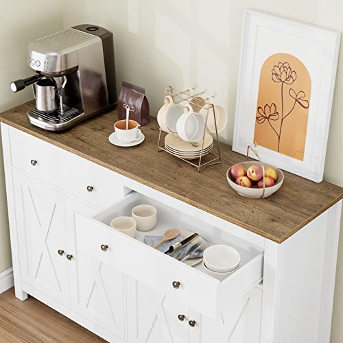 FOTOSOK Sideboard Buffet Cabinet with Storage, 55" Large Kitchen Storage Cabinet with 2 Drawers and 4 Doors, Wood Coffee Bar Cabinet Buffet Table FOTOSOK