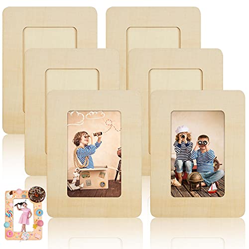 6 Pieces Wooden Picture Frames Unfinished Natural Wood Frame DIY Picture Frame Christmas Photo Frames Blank Wooden Frame Table Top Display Wall Mount