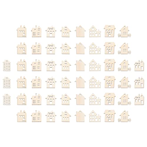 ABOOFAN Crafts Woodsy Decor Unfinished Wood Cutouts House Shaped Wooden Discs Slices Embellishments Party Decorations for Holiday Crafts DIY Projects ABOOFAN