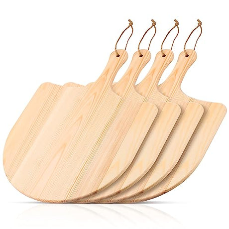 Gejoy 4 Pieces Wooden Pizza Peel 12 inch Pizza Spatula Paddle with Handle Pizza Cutting Boards for Kitchen Baking Pizza Bread Restaurant Fruit Gejoy