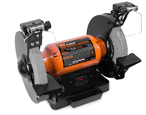 WEN BG4282 4.8-Amp 8-Inch Single Speed Bench Grinder with LED Work Lights, 14 x 10 x 11.75 inches, Black and Orange - WoodArtSupply