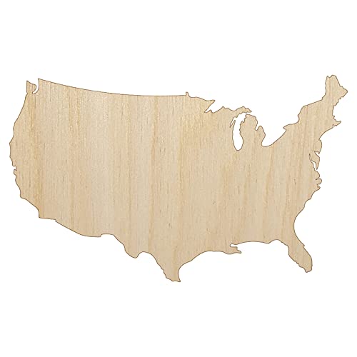 USA United States of America Solid Unfinished Wood Shape Piece Cutout for DIY Craft Projects - 1/4 Inch Thick - 6.25 Inch Size - WoodArtSupply