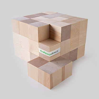 1.5 inch Wood Blocks | Natural Unfinished Craft Wooden Cubes -by CraftpartsDirect.com | Bag of 10
