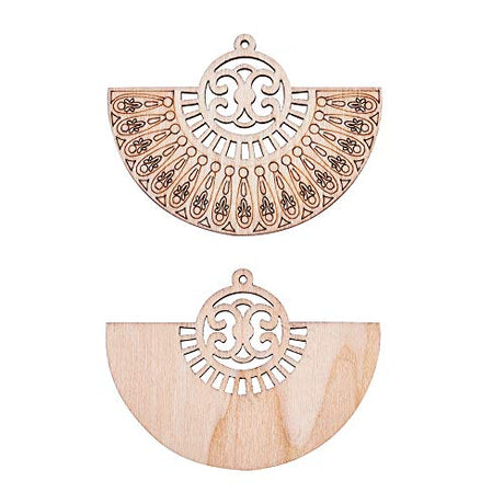Pandahall 10pcs Undyed Nature Flat Round Wood Beads Pendants 2.55x1.85 Inch Hollow Wooden Charms for Jewelry Making (Wheat) PandaHall
