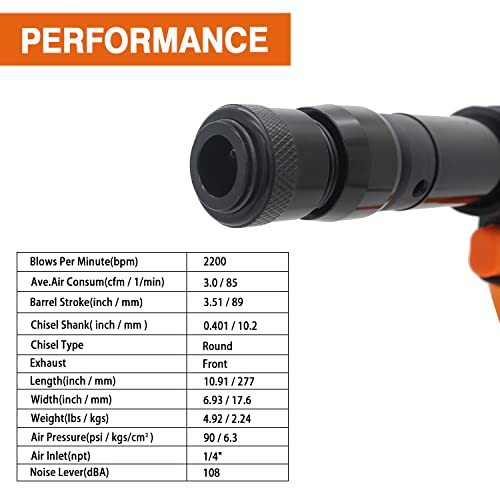 Air hammer,WP WORKPAD 270mm long barrel air chisel kit with 4pcs chisels with quick change retainer air chisel for shoveling and cutting WP WORKPAD