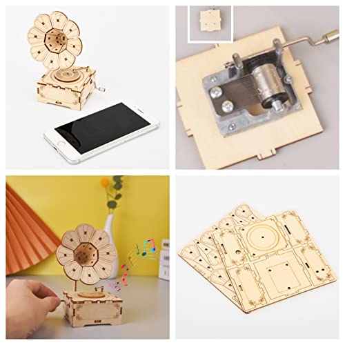 YII WMOC 3D Wooden Puzzle Music Box Phonograph Hand Crank Music Box Teaser Science and Education Education DIY Kits 3D Puzzles for Adults yii wmoc
