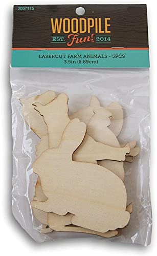 Craft Supply Farm Animals Unpainted Wood Cutout Shapes - 5 Mini Pieces - Rabbit, Cow, Pig, Chicken, Horse, Multi - WoodArtSupply