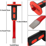 RHBLME 4PCS Masonry Chisel with Hand Protection, 12 Inch Heavy Duty Chisel Set - 2 PCS Flat Head Chisel & 2 PCS Pointed Head Chisel - Used for RHBLME