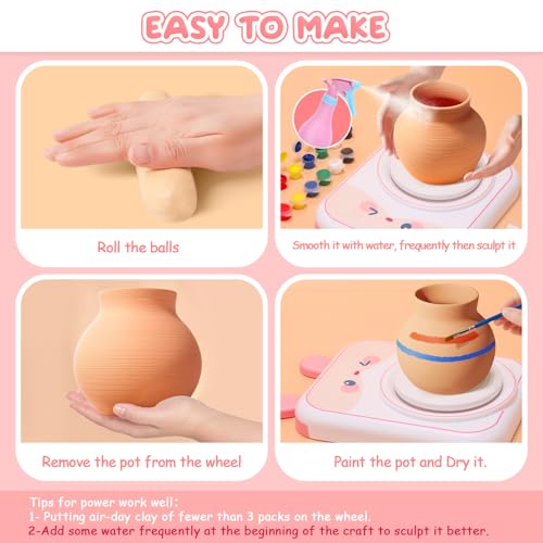 Skirfy Pottery Wheel for Kids-Clay Sculpting Tools & Painting Kit,Kids Christmas Gift,DIY Kits Clay Maker for Beginners with 6 Packs Modeling Skirfy