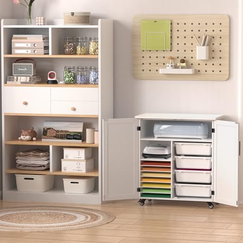 GDLF Craft Cart Compatible with Cricut Machine Cricut Table with Storage Cabinet Rolling Cricut Cart Furniture with Drawers Designed for Cricut GDLF