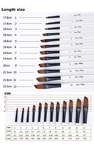 Angular Paint Brushes Nylon Hair Angled Watercolor Pait Brush Set for Acrylics Watercolors Gouache Inks Oil and Tempera(12pcs Pearl White Angled - WoodArtSupply