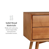 Walker Edison Ella Mid-Century Modern 2-Piece 2-Drawer Solid Wood Nightstand Set, 2 Pack, Caramel Walker Edison