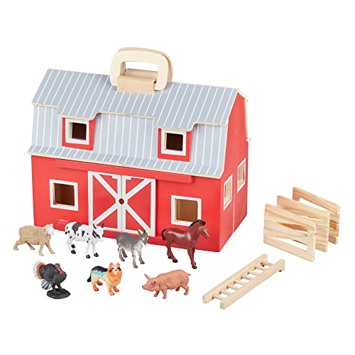 Melissa & Doug Fold and Go Wooden Barn With 7 Animal Play Figures - Farm Animals Portable Toys For Kids And Toddlers Ages 3+ Melissa & Doug