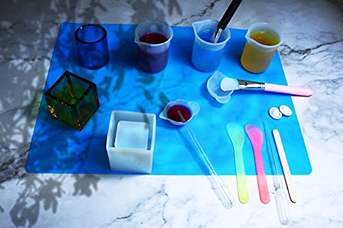 Yuiviot Reusable Silicone Epoxy Resin Tools Kit, Silicon Mat, Silicon Measuring Mixing Cups, Silicon Stir Sticks, Pipettes, Finger Cots for Epoxy Yuiviot