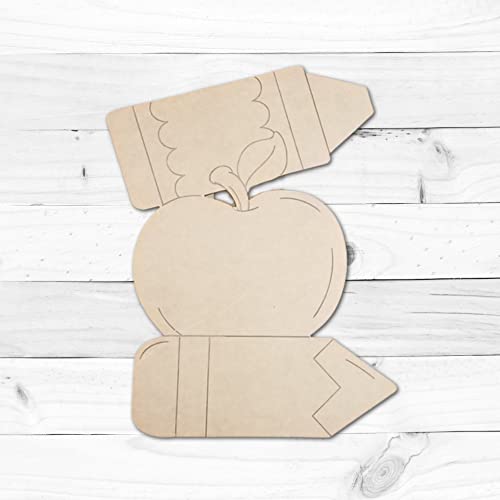 18" x 1/4" Wooden Crayon, Apple, & Pencil Back to School Shape, Unfinished Wood Craft, Paint-by-Line, Build-A-Cross Build-A-Cross