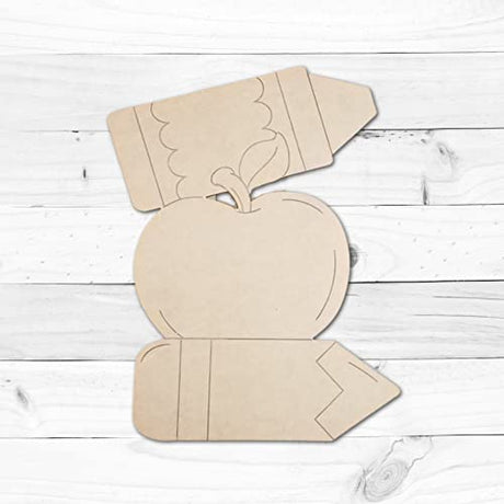 18" x 1/4" Wooden Crayon, Apple, & Pencil Back to School Shape, Unfinished Wood Craft, Paint-by-Line, Build-A-Cross Build-A-Cross