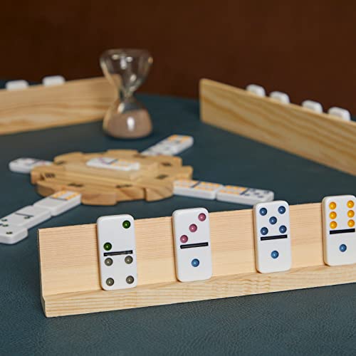 Juvale 4 Pack Wooden Domino Racks Trays, Dominoes Stand Holders for Mexican Train, Mahjong, Chicken Foot, Game Night - WoodArtSupply