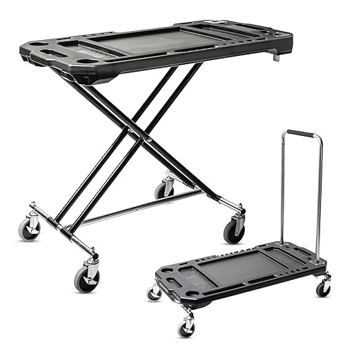 Powerbuilt Adjustable Work Table with Tool Holders and Convertible Dolly Function, Multi-Use, Home, Garage, Worksite - 642928ECE, Black - WoodArtSupply