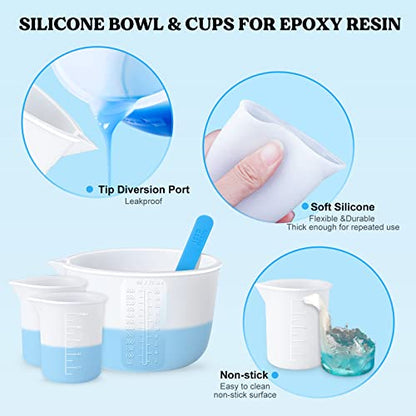 LET'S RESIN Silicone Measuring Cups,Resin Supplies with 600ml/20oz&100ml Thickening&Polishing Resin Mixing Cups,Easy to Clean,Silicone Stir - WoodArtSupply